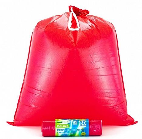 Мешки для мусора с завязками 60 литров, 40 мкм, 10 штук, ПCД, красные - Вид 2